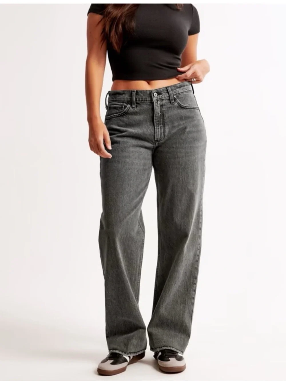 Abercrombie and Fitch Gray Black Curve Love Low Rise Baggy Jean- 26 - Picture 1 of 6